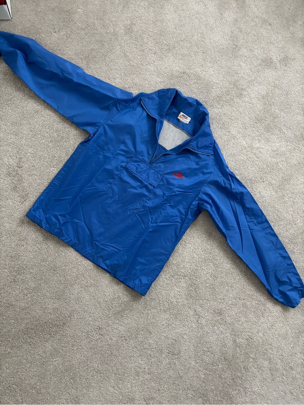 Vintage Nike Royal Blue Men's Pullover Windbreaker with Red Swoosh